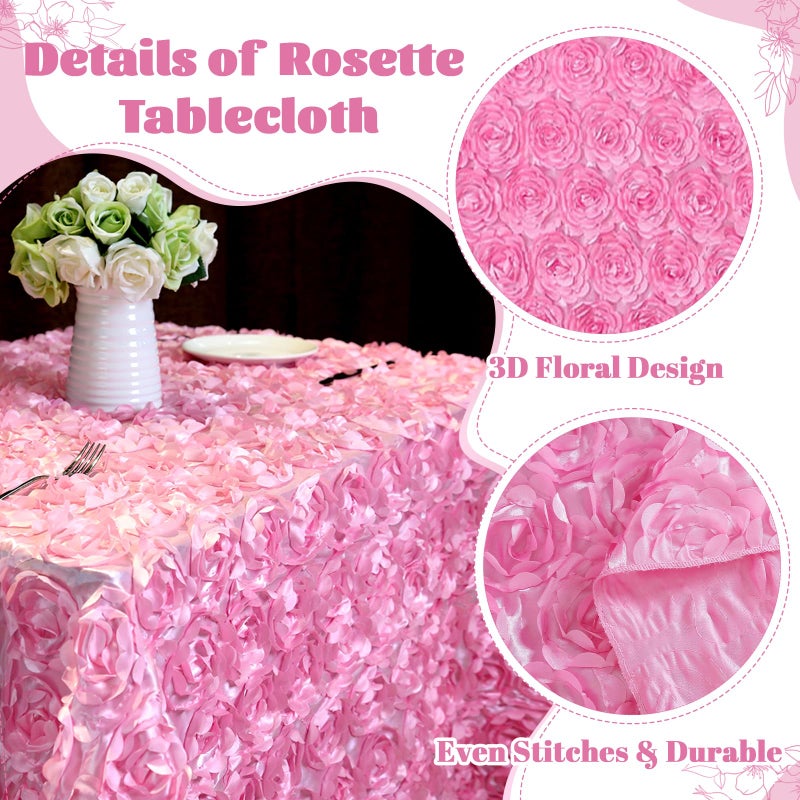 B.Cool B-COOL Pink Rosette Rectangle Wedding Tablecloth 60x102 Inch Pink Table Cloths for Birthday Girls Party 3D Flower Candy Table Cover for Sweetheart Decoration - Image 2